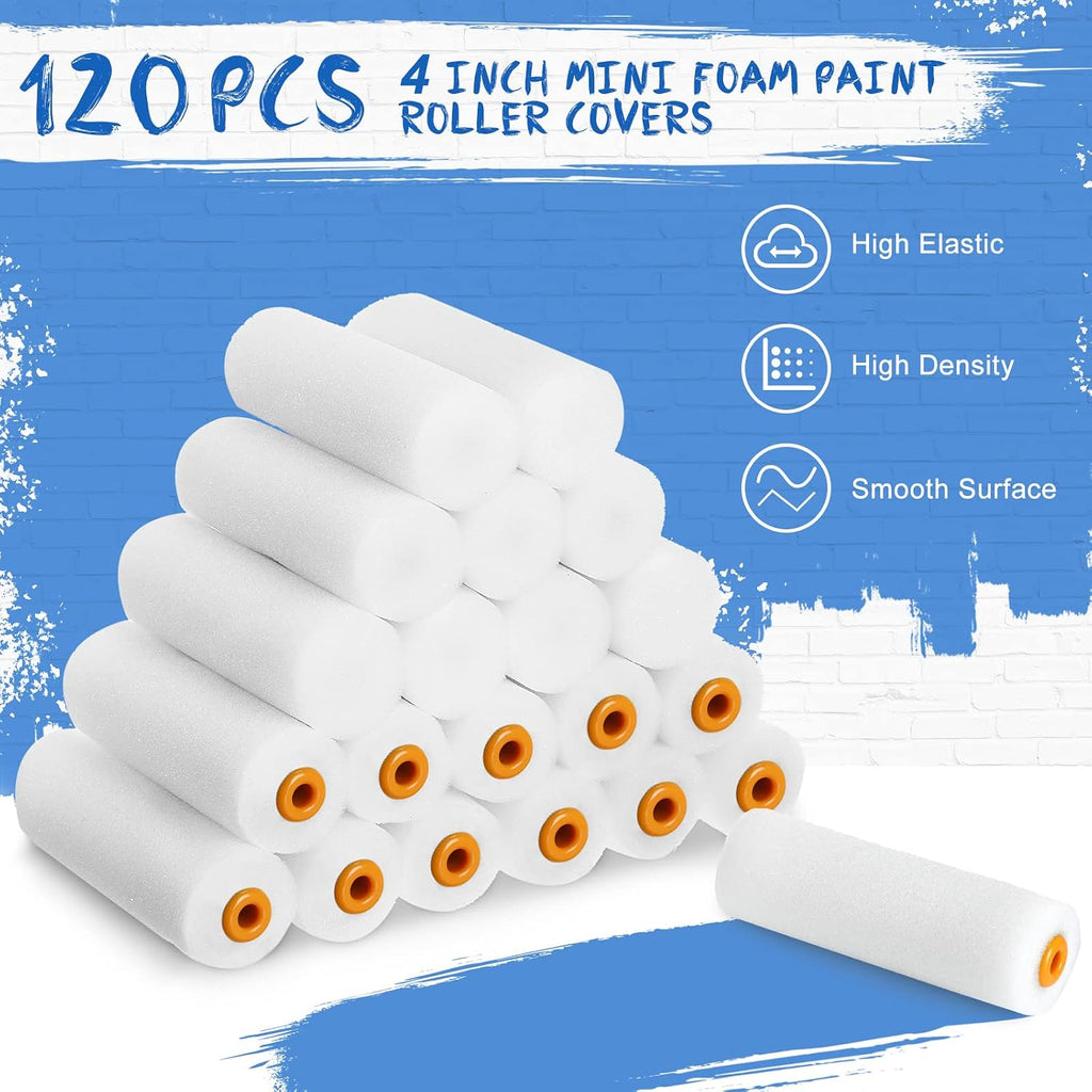 Nuogo 120 Pcs 4 Inch Foam Paint Roller Refills Mini High Density Roller