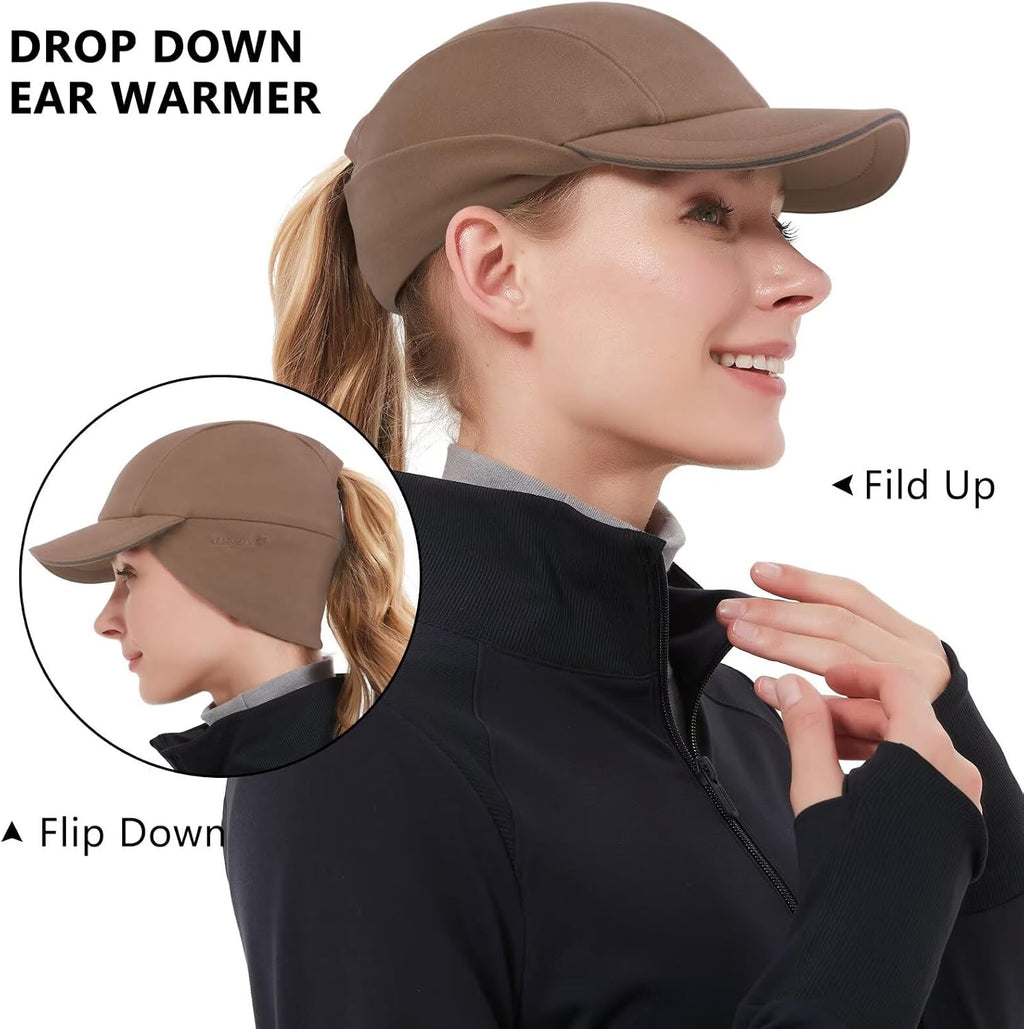 GADIEMKENSD Women's Winter Reflective Fleece Ponytail Hat with Drop Down Ear Warmer