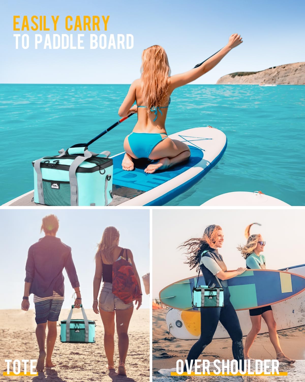 Waterproof Paddle Board Cooler, Upgraded Hard Bottom Paddleboard Cooler Deck Bag with Adjustable Strap, Bottle Opener, SUP Kayak Cooler Fits 30 Cans for Paddleboarding, Kayaking, Camping