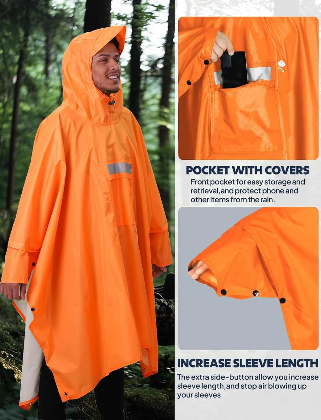 ANYOO Hooded Rain Poncho for Adult Waterproof Lightweight Raincoat