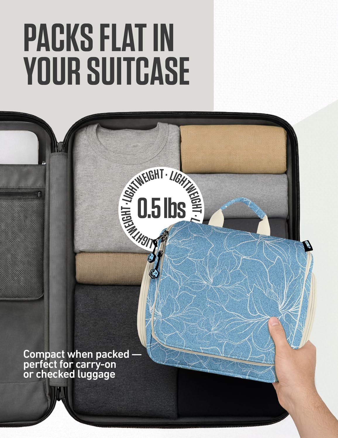 VENTURE 4TH Hanging Travel Toiletry Bag, 17 Compartments - Blue Flowers