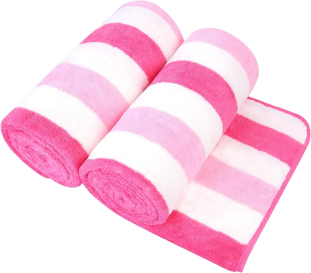 JML Microfiber Bath Towels, 2 Pack, 30" x 60", Cabana Stripe Pink