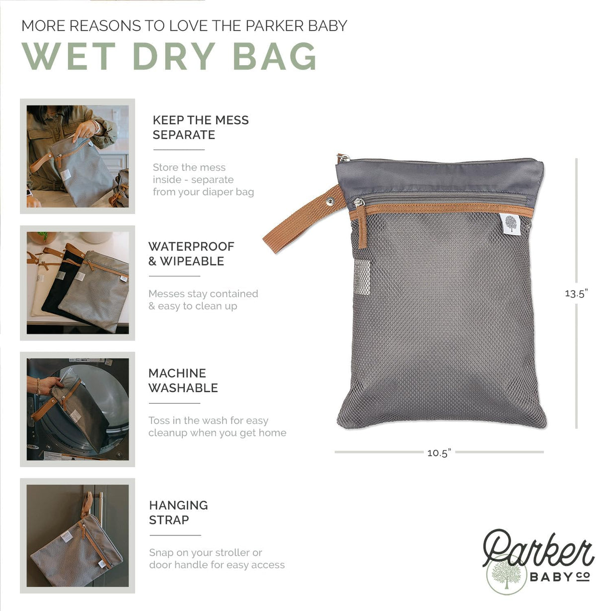 Parker Baby Co. Waterproof Wet Dry Bag for Diaper Bag - Gray