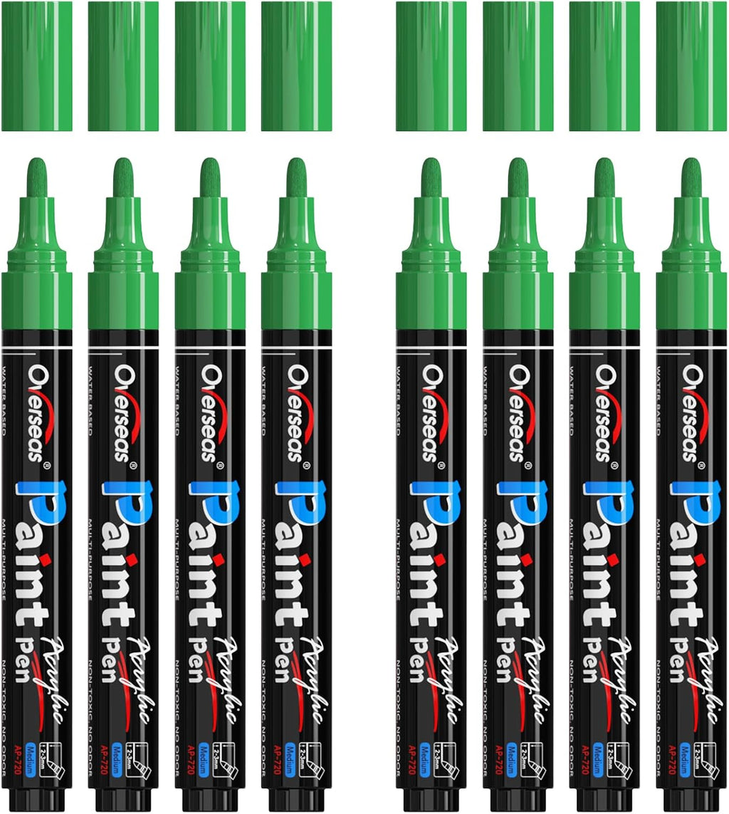 Overseas Green Acrylic Paint Markers 8 Pack, Medium Tip Paint Pens