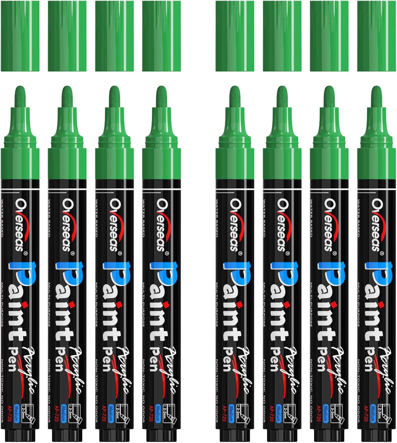 Overseas Green Acrylic Paint Markers 8 Pack, Medium Tip Paint Pens