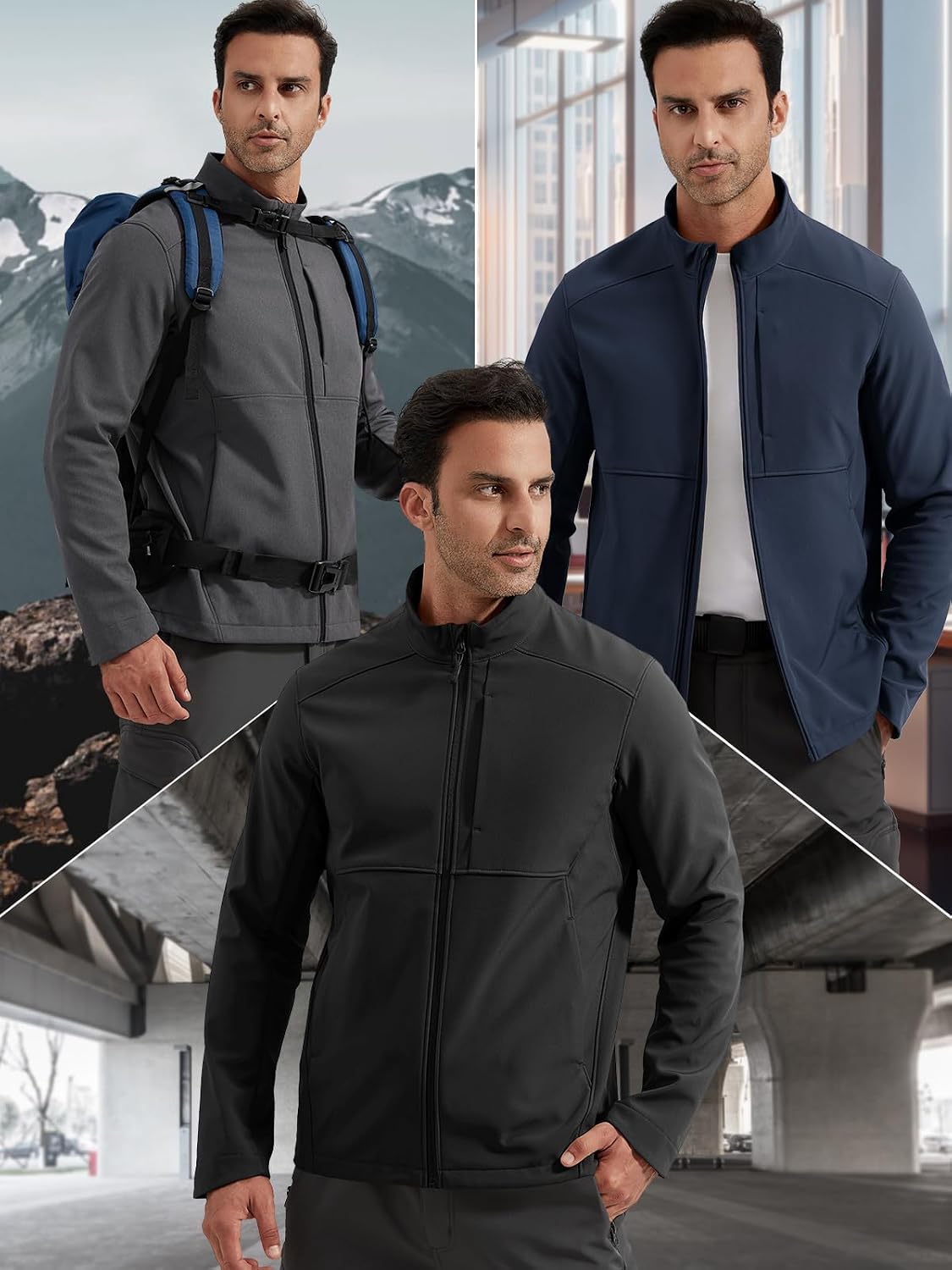 FREE SOLDIER Men's Waterproof Softshell Jacket Lightweight Fleece Lined Jacket Outdoor Hiking Windbreaker