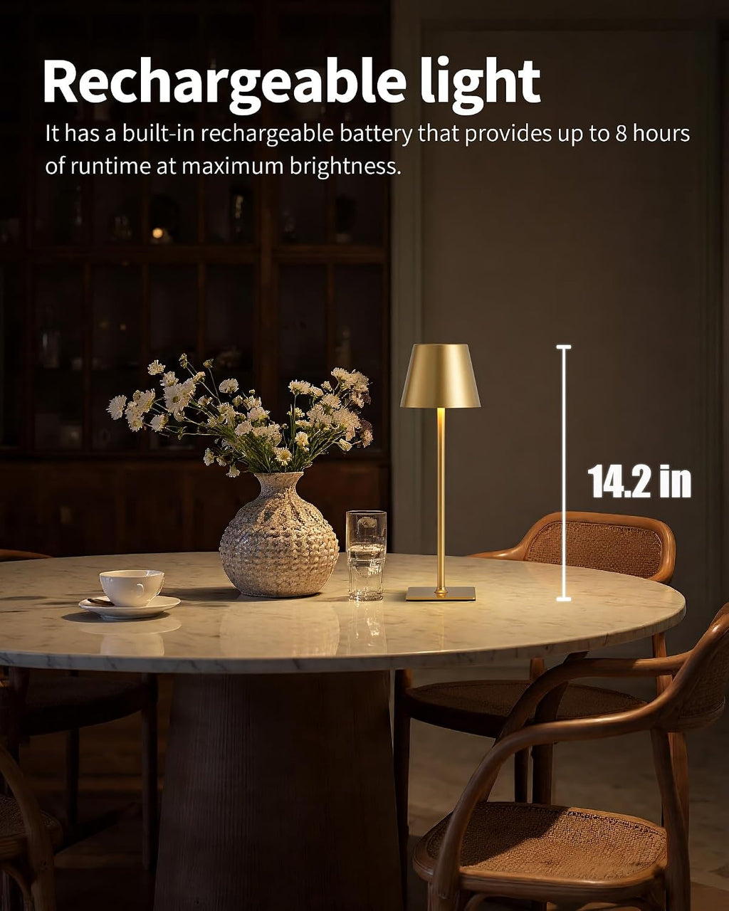 KDG Gold Cordless Table Lamps Set of 2, 4000mAh Rechargeable LED Desk Lamp