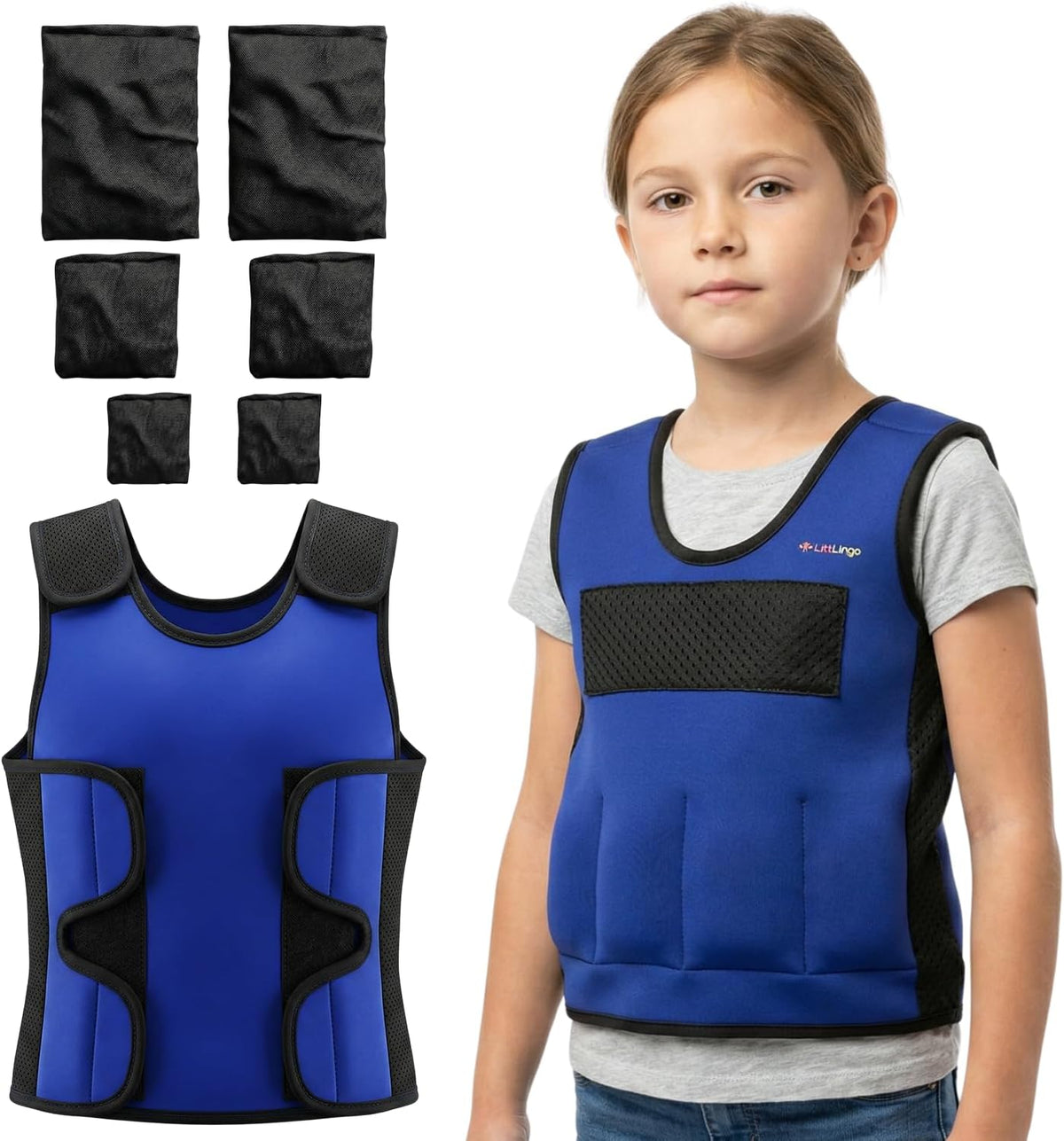 Weighted Vest for kids with Adjustable Weights, Compression Vest for Kids & Toddlers, Removable Metal Beads, Breathable Mesh and 6 Pockets