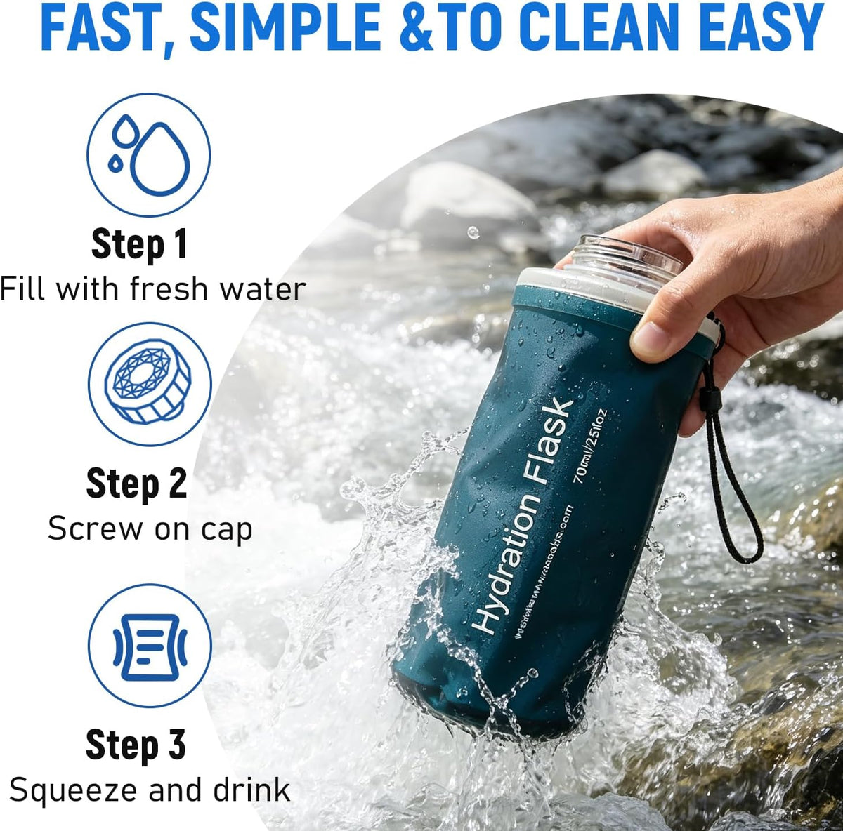 700ml Collapsible Water Bottle with Filter for Hiking Backpacking(Green)