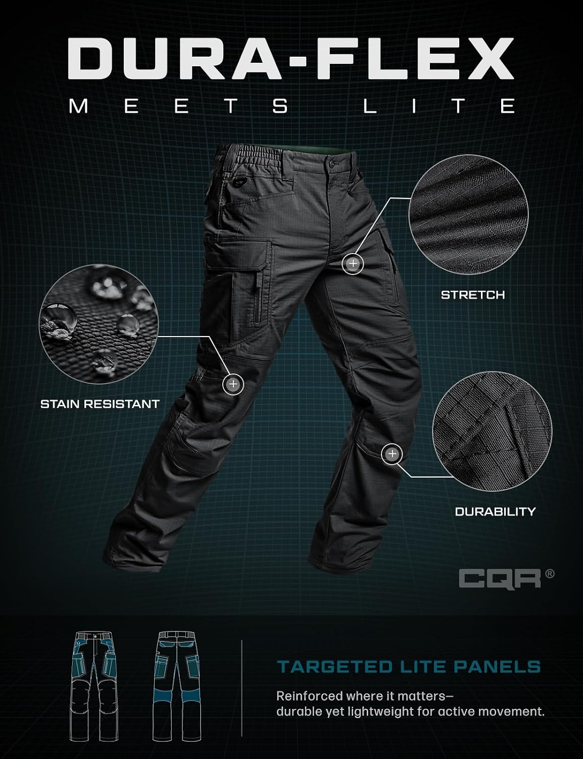 CQR Men's Flex Stretch Tactical Pants, Water Resistant Ripstop Cargo Pants, Lightweight EDC Outdoor Work Hiking Pants