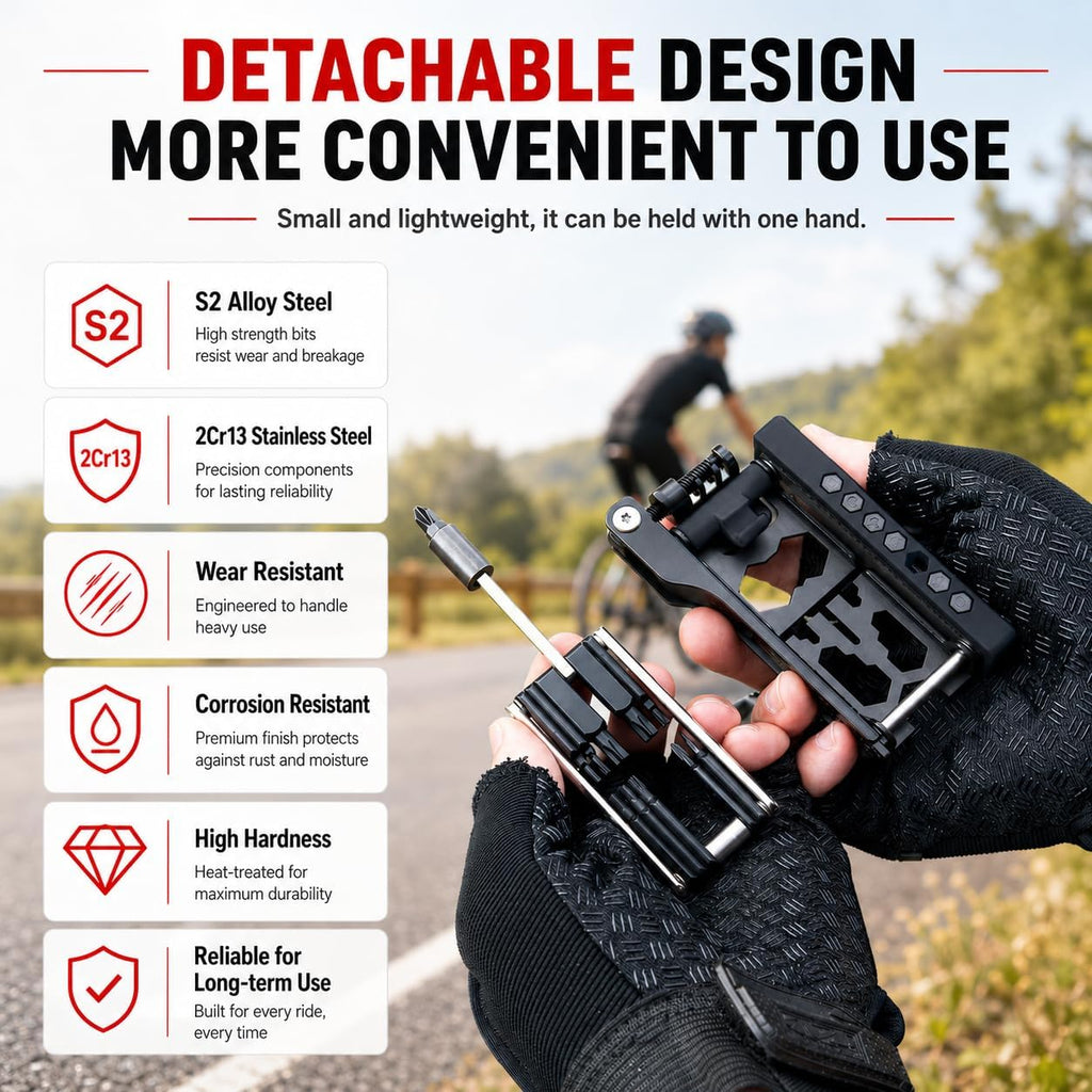 38-in-1 Bike Multitool – Portable Magnetic Bike Repair Tool Set with Tire Levers, Chain Cutter, Hex Wrenches, Spoke Wrenches, Box Spanner, Bottle Opener, and Includes Storage Bag