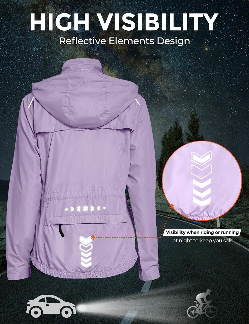 FitsT4 Sports Womens Running Cycling Windbreaker Reflective Jackets Hooded