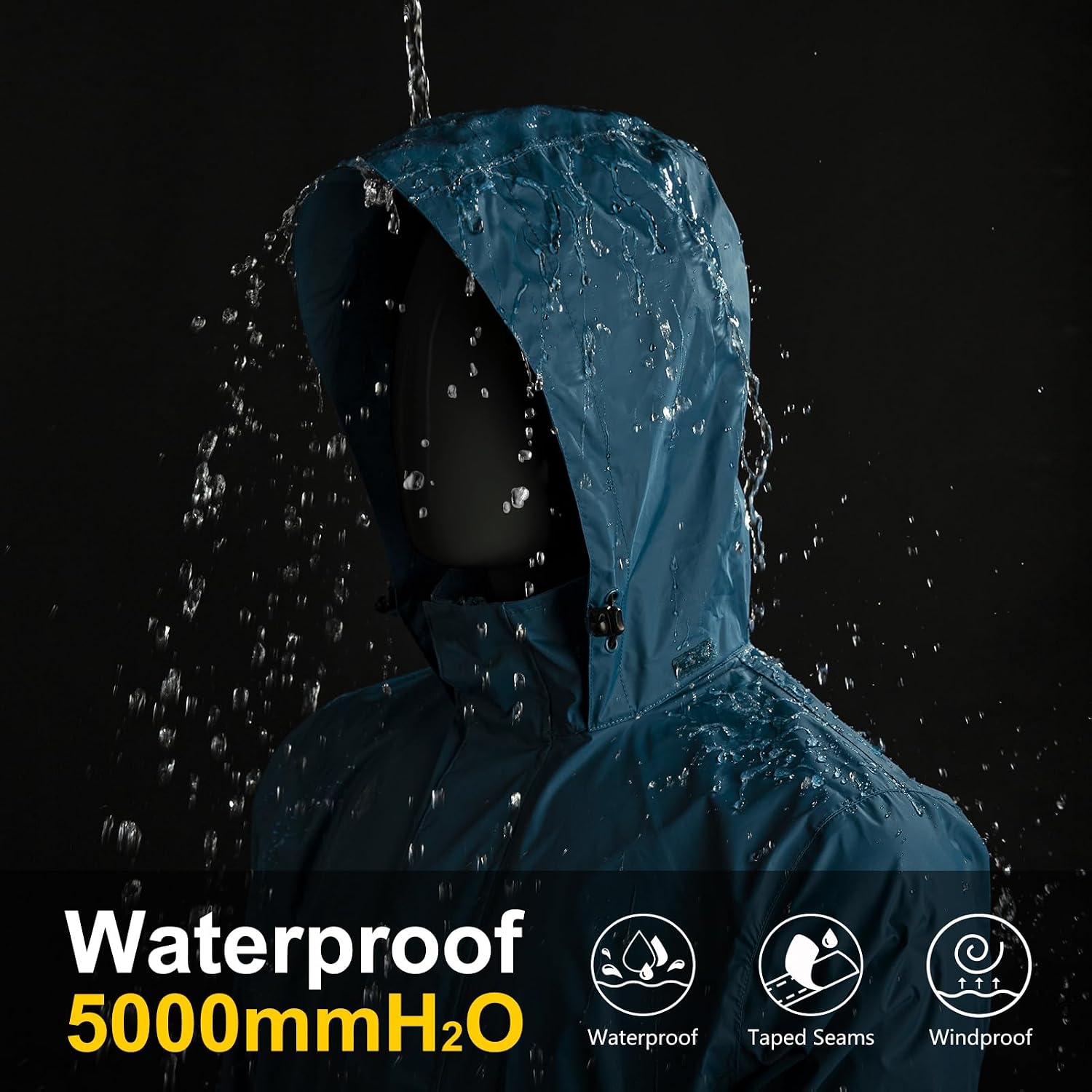 33,000ft Men's Packable Rain Jacket Lightweight Waterproof Golf Raincoat