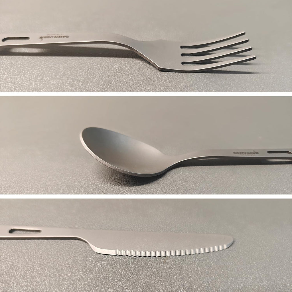 Titanium Fork Spoon Knife Set - Camping Tongs | Ultralight Backpacking Utensils, Travel Cutlery Set, Heat-Resistant & Rustproof, Hiking Survival Gear (Knife+ Fork+ Spoon)