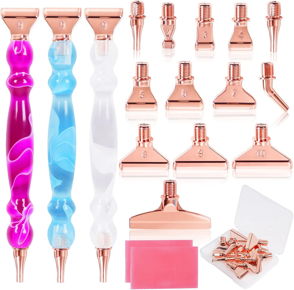 29pcs 5D Diamond Painting Pens Kit, 13 PCS Metal Screw Thread Tips for Diamond Art Tools Accessories,12 Painting Wax, 3 Resin Art Pens, Multi Placer Tips for DIY Crafts(PBGS)