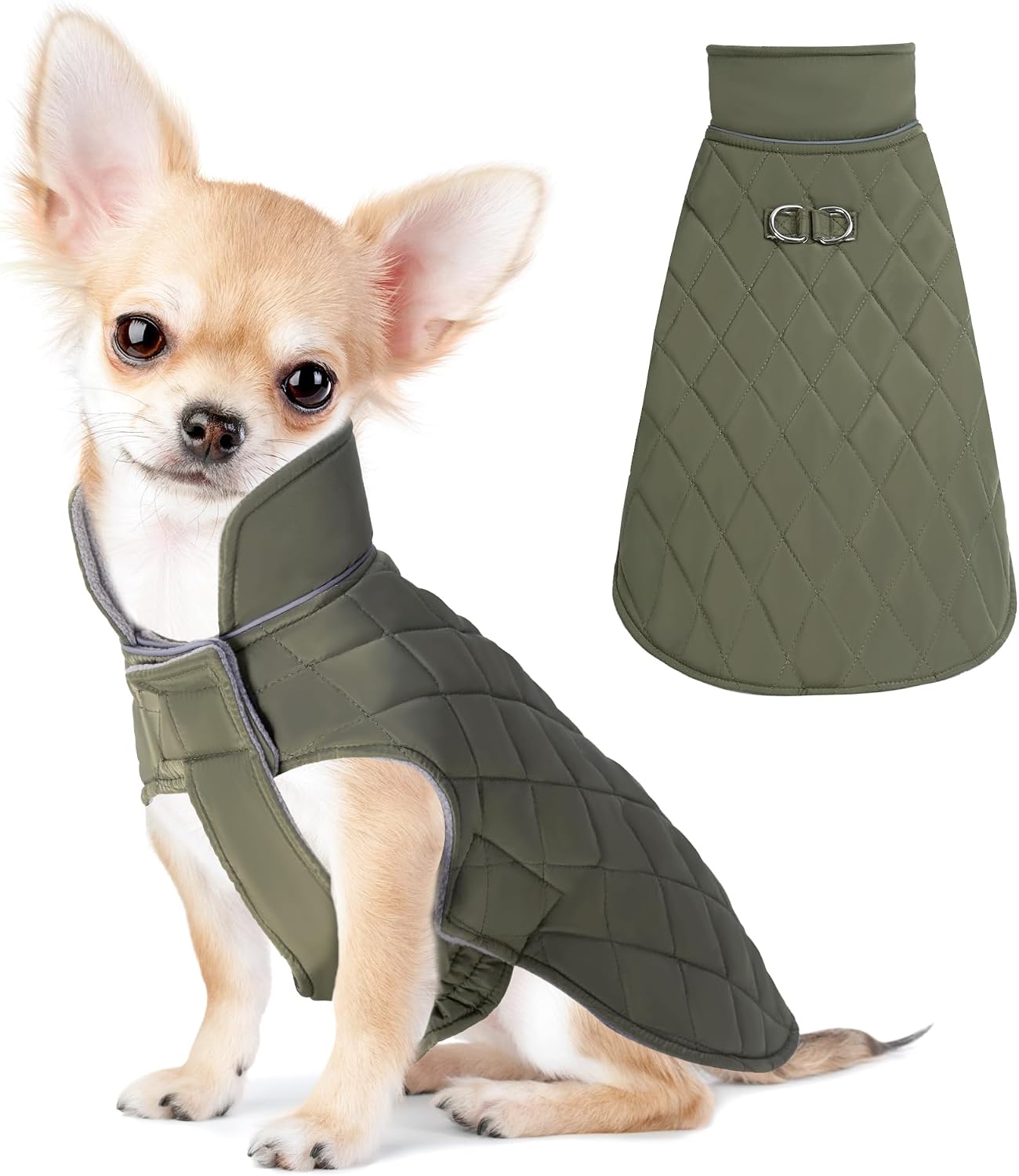 Mile High Life Dog Warm Coat, Small Dog Winter Jacket Windproof Water Resistant Cold Weather Coats Cozy Snow Jacket Vest for Puppies (Olive Green, Medium Chest 17.3")