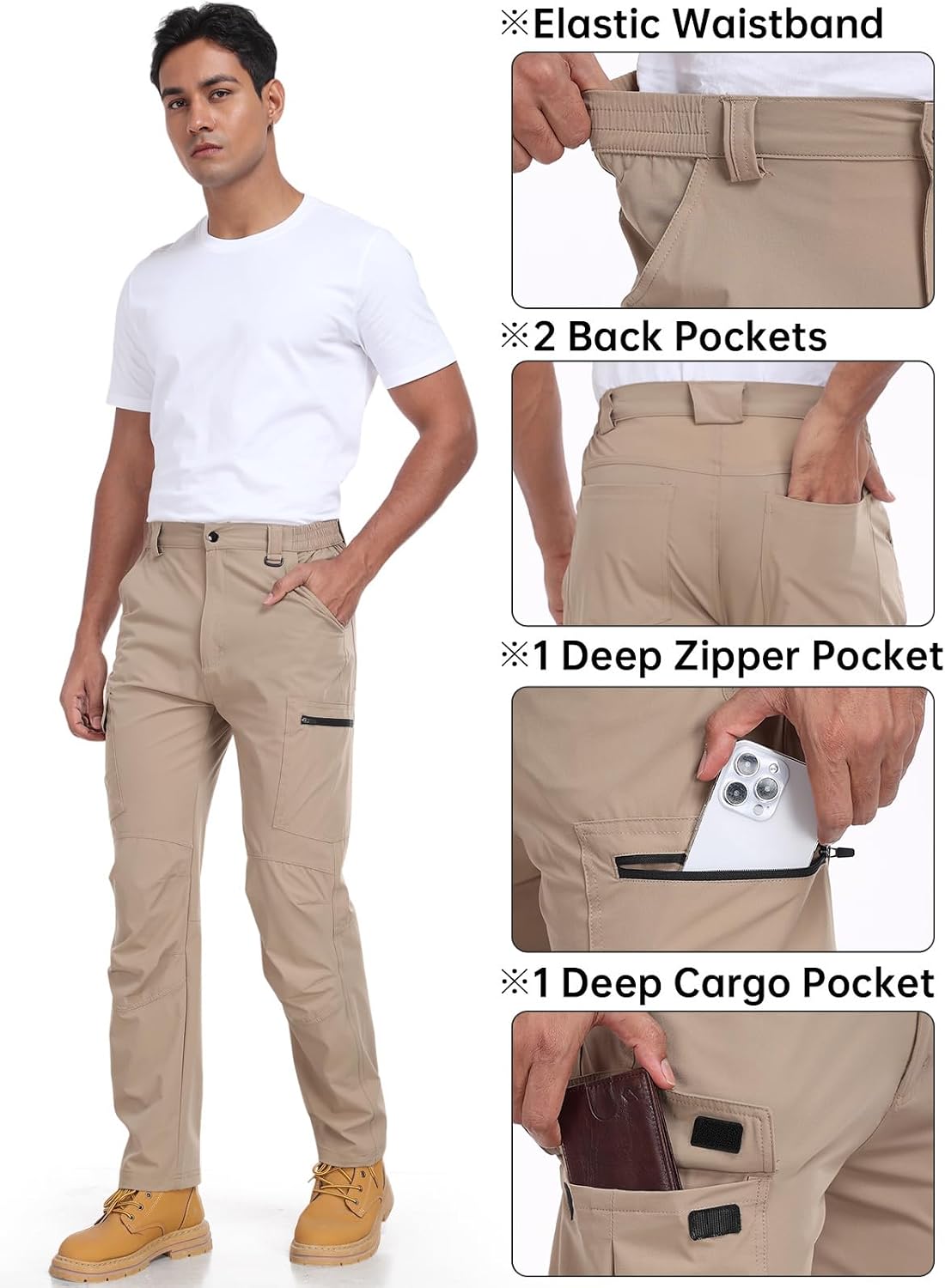Men's Hiking Cargo Pants Water Resistant Quick Dry Lightweight Pants with 6 Pockets Tactical Work Pants