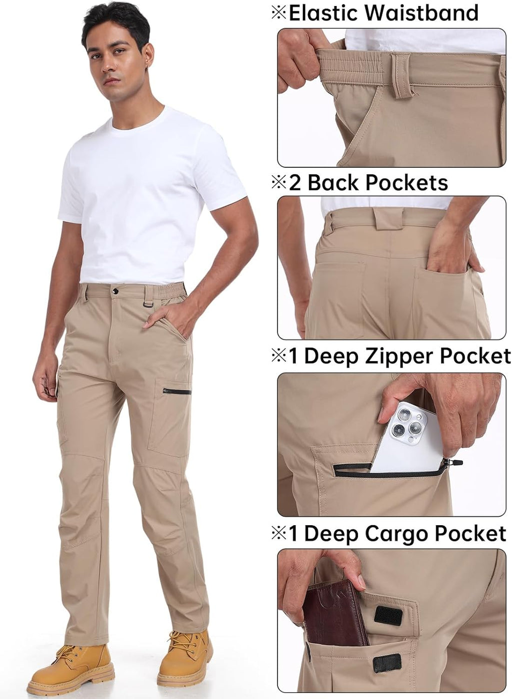 Men's Hiking Cargo Pants Water Resistant Quick Dry Lightweight Pants with 6 Pockets Tactical Work Pants