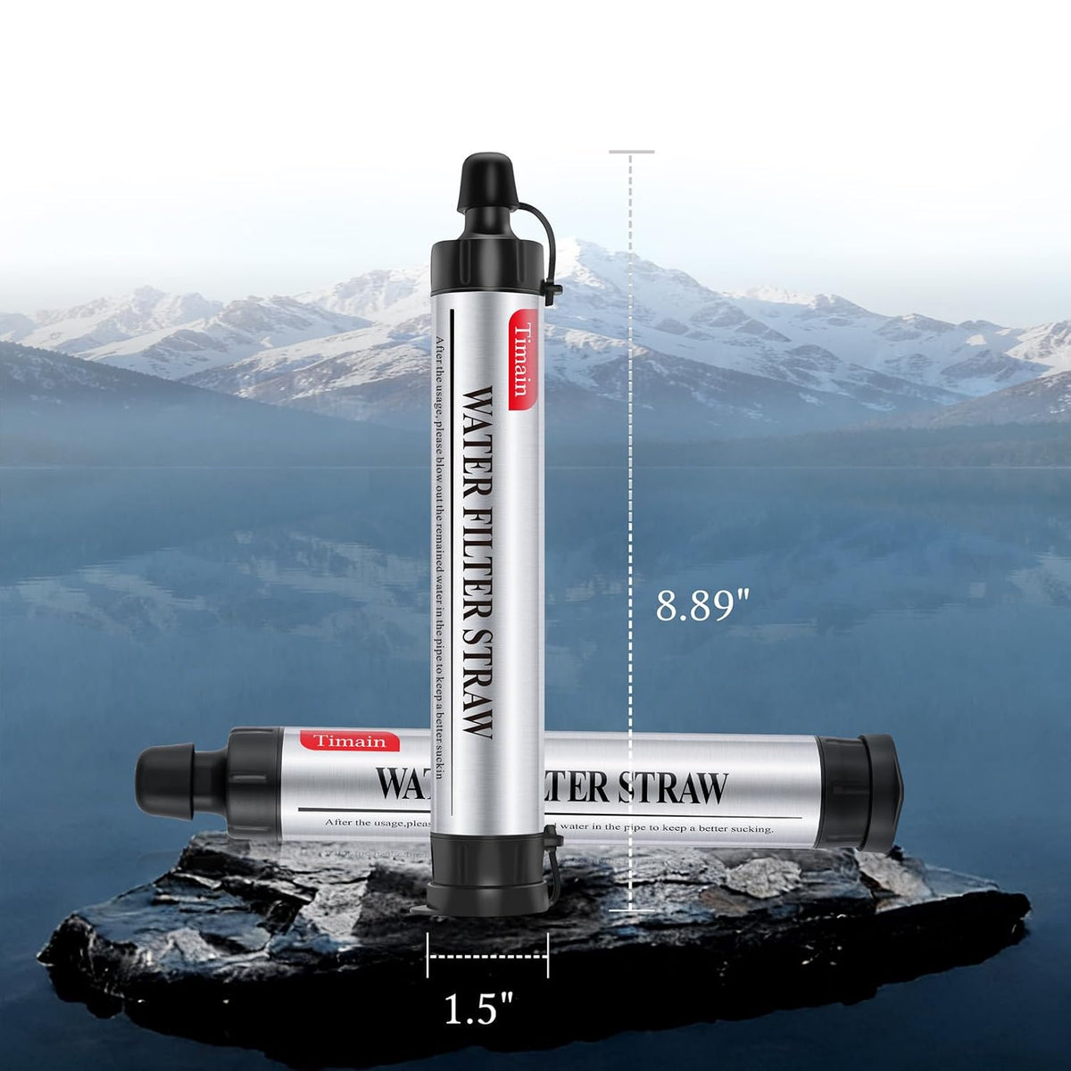 Timain 2 Pack 4-Stage Filtration, High Flow Rate Water Filter Straw, Water Purifier Survival for Emergency Kits, Travel, Camping, Hiking, Fishing, Hunting