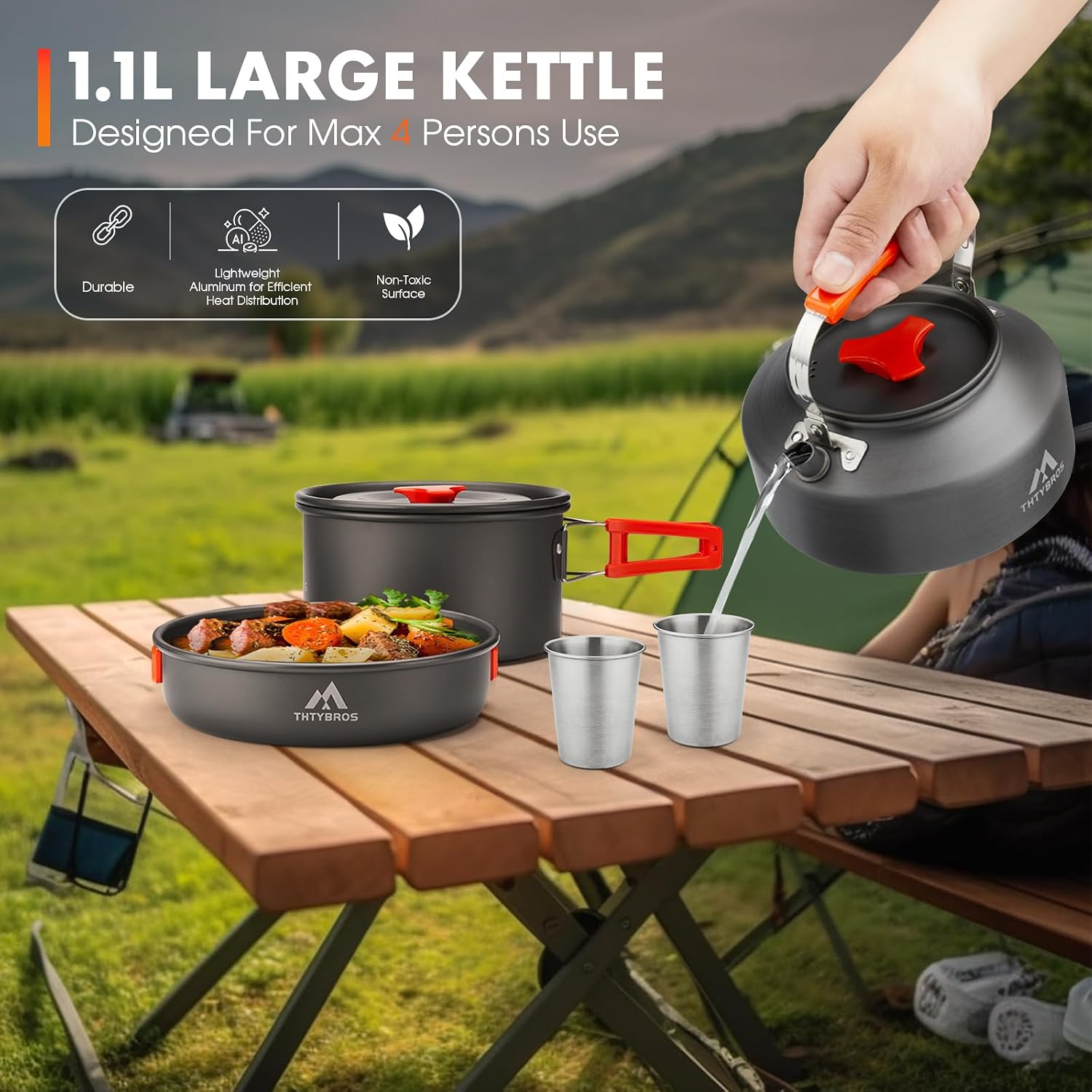 THTYBROS 17pcs Camping Cookware Mess Kit,for Camping,Backpacking,Picnic