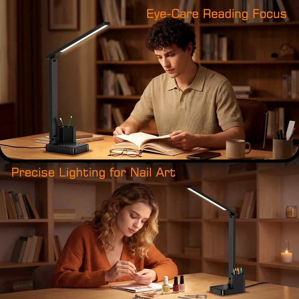 cozoo LED Desk Lamp USB A/C AC Pen Holder Dorm Home Office Desk Light Black