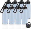 16 oz Insulated Water Bottle with Straw Lids, Stainless Steel Kids Water Bottles for School, Double Wall Vacuum Metal Water Bottle with Straw & Wide Mouth Lid, Light Blue 8 Pack