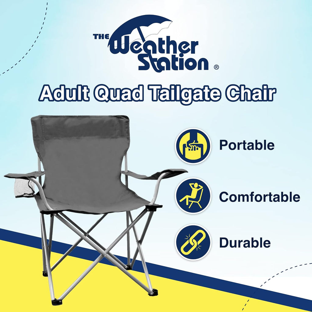 Weather Station Camping Chair, Lightweight and Portable Outdoor Folding Tailgate Quad Chair with Cup Holder and Armrests