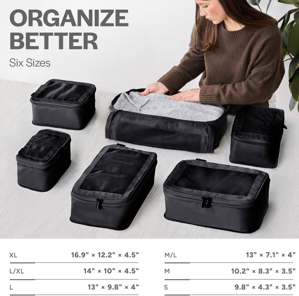 Aerotrunk Compression Packing Cubes for Travel, 6-Pack, Black
