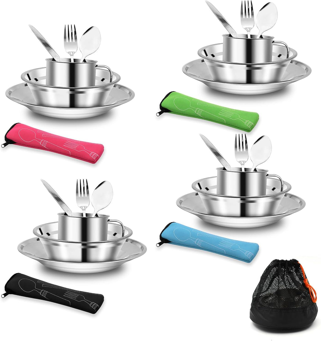 29pcs Stainless Steel Camping Tableware Kit for 4