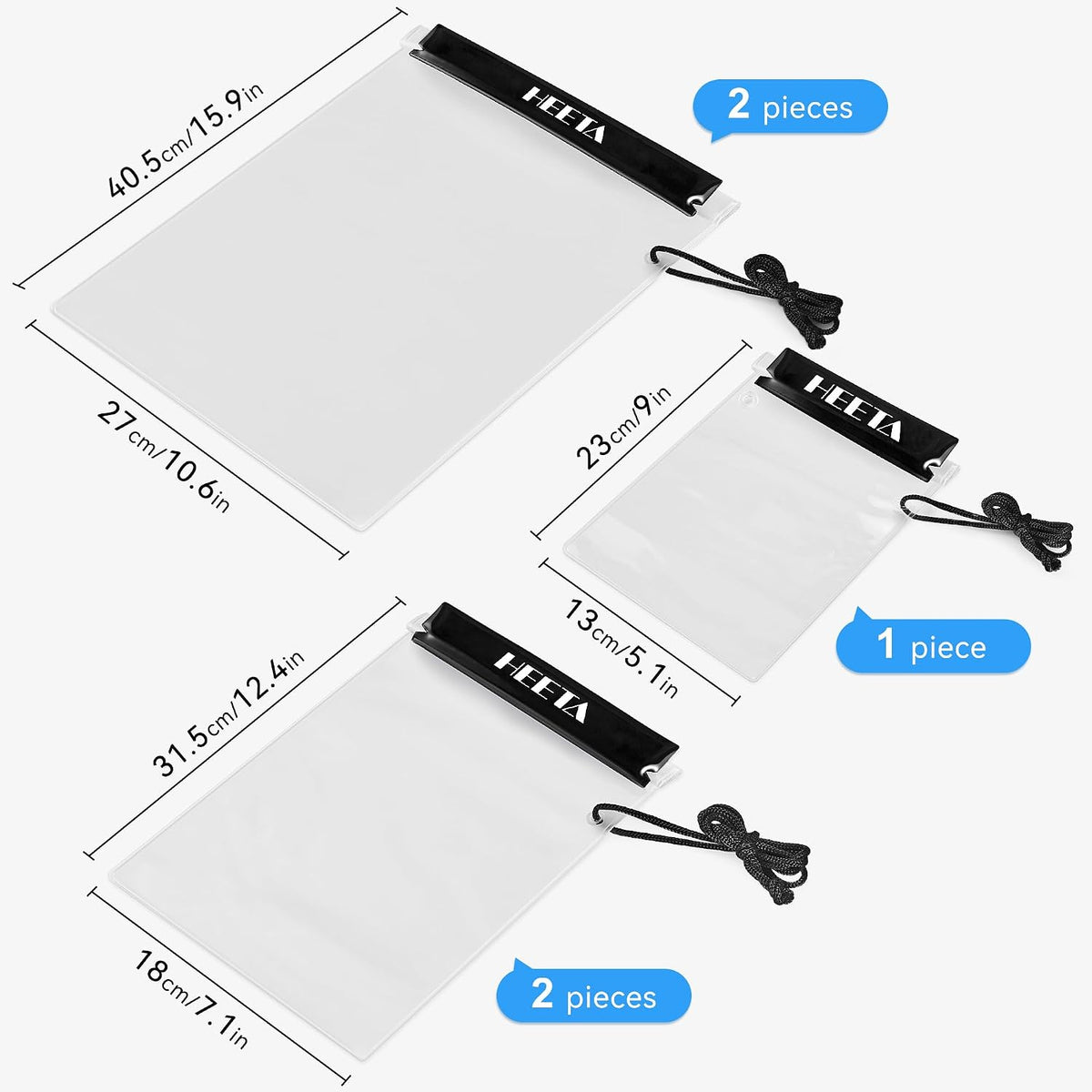 HEETA 5-Pack Clear Waterproof Dry Bag Pouch Document Holder for Phone Maps