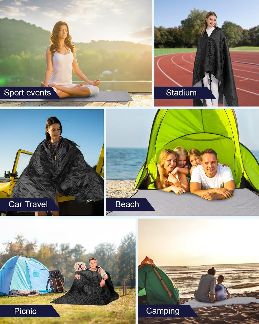 Outdoor Camping Blanket, Fleece Waterproof Stadium Blanket with Portable Bag, Lightweight for Cold Weather, Sports, Pet, Beach, Picnic, Stadium, Travel, Car, 79 * 54inch