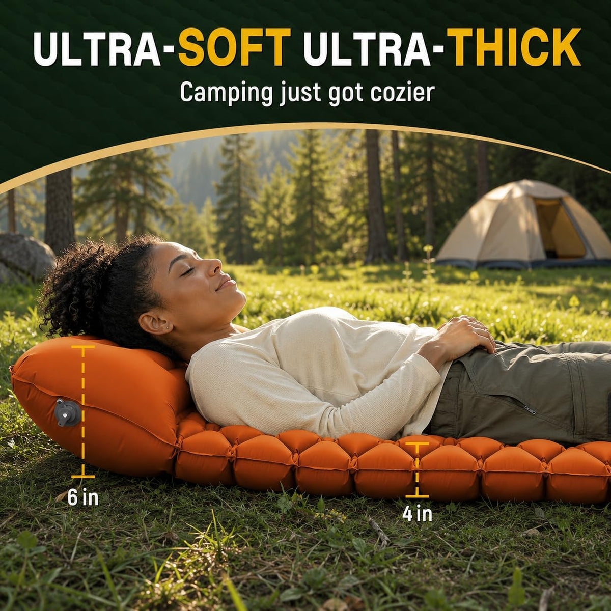 Camping Sleeping Pad, Ultralight Camping Mat with Pillow, Built-in Foot Pump Inflatable Sleeping Pads Compact for Camping Backpacking Hiking Traveling Tent