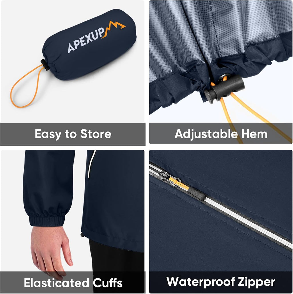APEXUP Packable Rain Jacket Men Waterproof Lightweight Raincoat with Hood