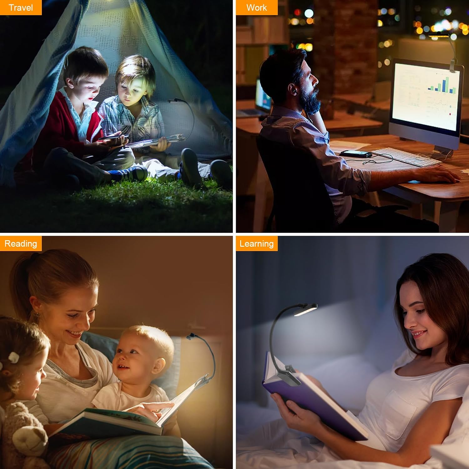 karidi Rechargeable 24 LED Book Light for Reading, 360° Flexible Gooseneck, 5 Color Tones, Clip-on for Books/Tablet/Bed, USB-C, 80H Glare-Free Eye Care (Black)
