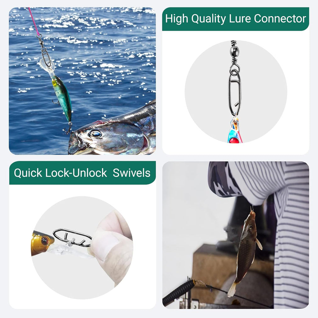 QISHUO High Strength Fishing Swivels Stainless Clips Steel Snap Swivels Barrel Connector Saltwater Swivel Fishing Rolling Black Nickel
