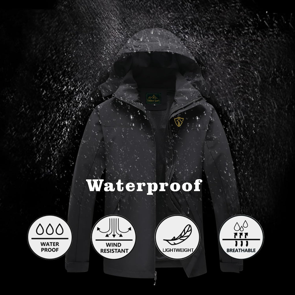 GIISAM Rain Jacket for Men, Mens Waterproof Raincoat Lightweight Rain Jackets Outdoor Rain Coat Windbreaker with Hood
