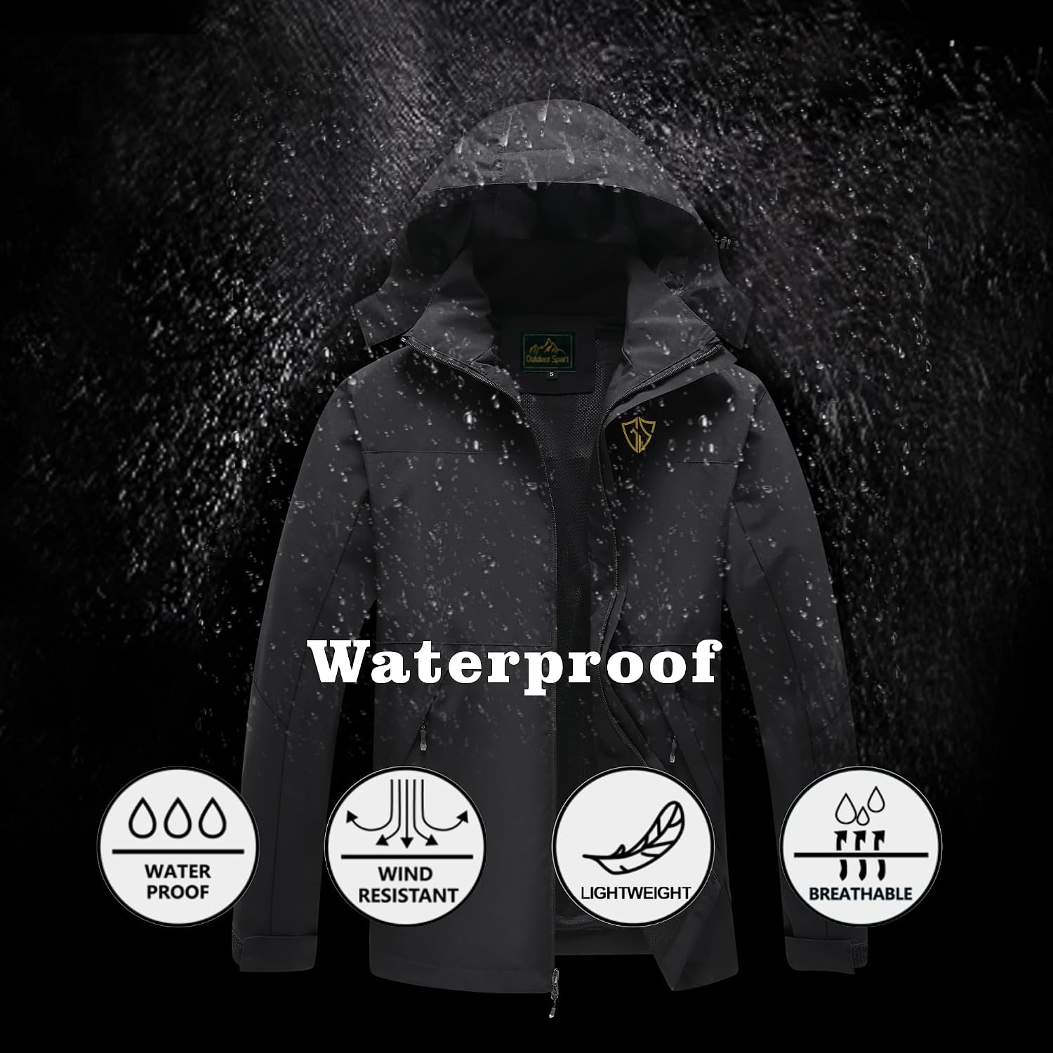GIISAM Rain Jacket for Men, Mens Waterproof Raincoat Lightweight Rain Jackets Outdoor Rain Coat Windbreaker with Hood
