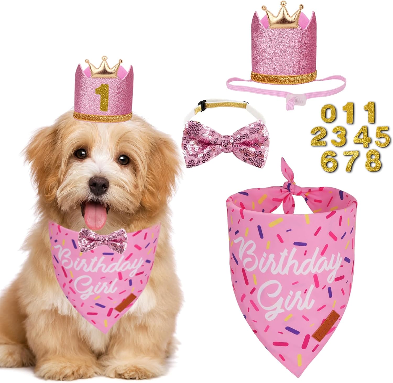 PTDECOR Dog Birthday Hat, Blue Boy Dog Birthday Bandana Set, Small