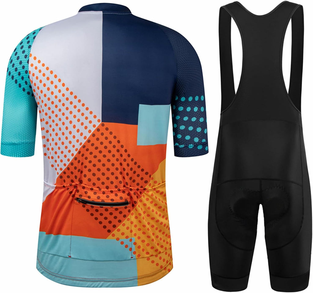 GCRFL Men's Cycling Jersey Set Road Bike Shorts Sleeves Jersey Zipper Pokcet Bib Shorts with Padded, Cycling Clothing kit Men