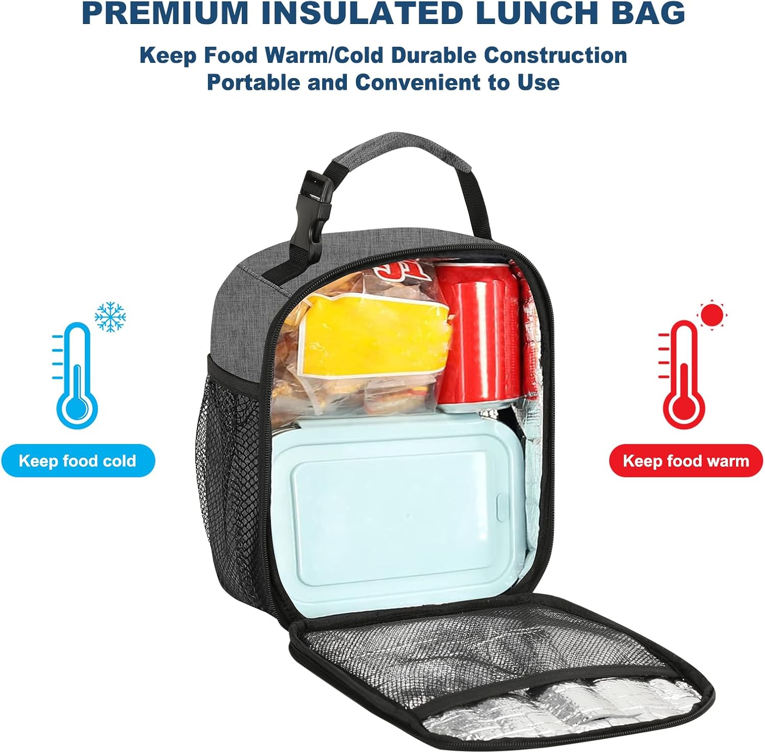 Femuar Lunch Box for Men Women Adults, Small Lunchbox for Work Picnic - Reusable Lunch bag Portable Lunch tote, Charcoal Grey