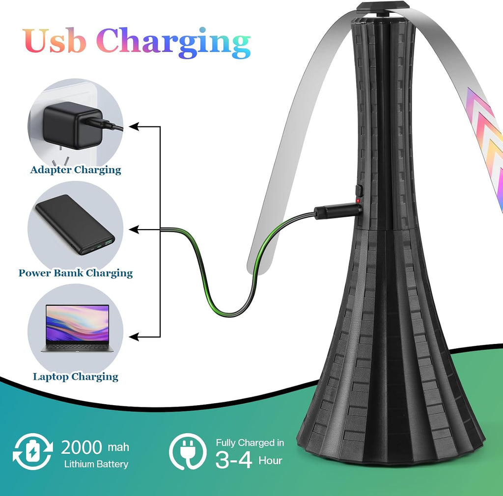 Fly Fans for Tables Rechargeable, Flies Fan to Keep Flies Away by Soft Blades, Food Fans for Camping, Picnic, Fishing, 4PCS, Black，Party Essentials Picnic Accessories for Outside, 2000mah