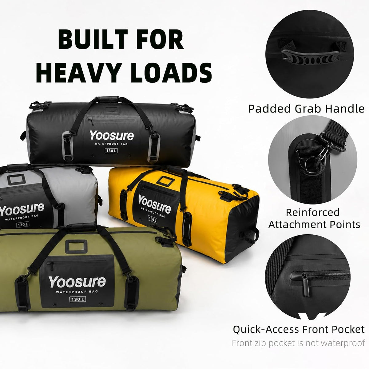 130L Waterproof Duffel Bag, Heavy Duty Dry Bag with IPX7 Airtight Zipper, 700D PVC Extra Large Cargo Duffel with Straps for Camping, Boating, Kayaking, Roof Rack & Truck Bed