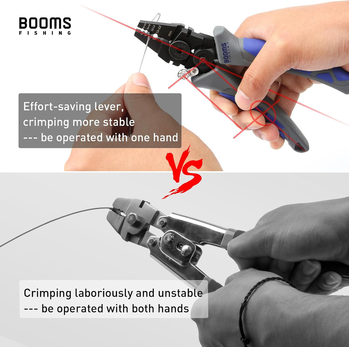 Booms Fishing CP4 Wire Crimping Tool with Cutter, Effort-Saving Fishing Crimping Pliers, High Carbon Steel Fishing Plier Wire Rope Leader Crimper Tool, 7 inch Crimpers Swager with Ergonomic Handle