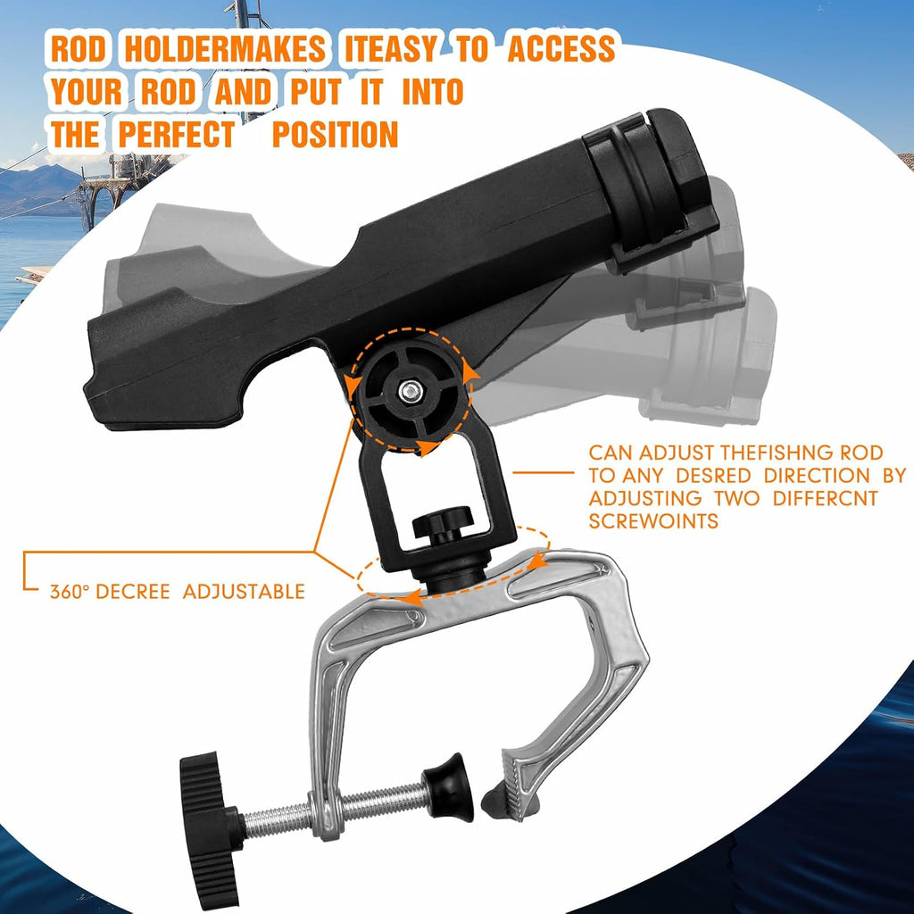 Liliful 6 Pack Fishing Boat Rod Holder 360 Degree Adjustable with Large Clamp Boat Rod Bracket Folding Fishing Pole Holders for Kayak Canoe Raft