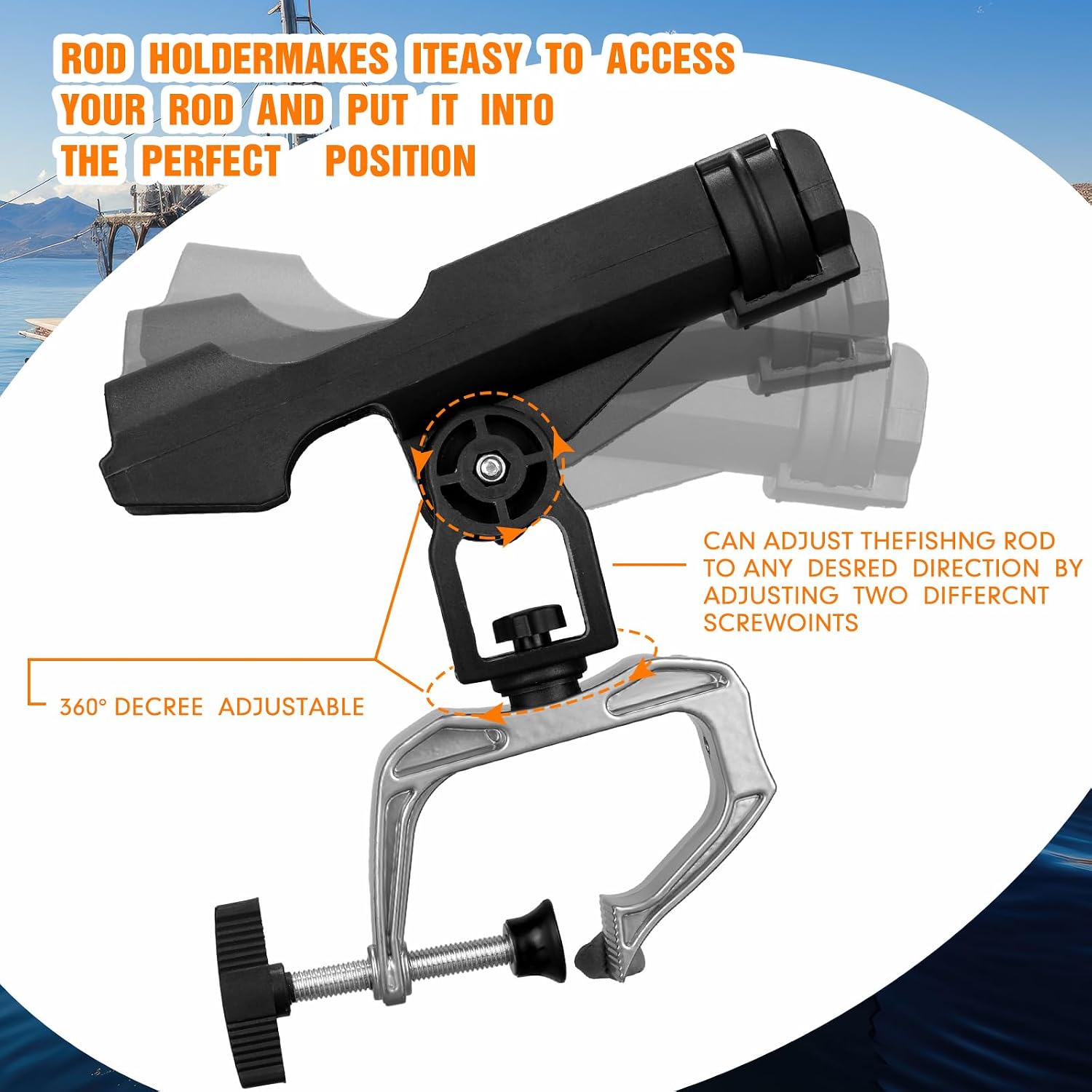 Liliful 6 Pack Fishing Boat Rod Holder 360 Degree Adjustable with Large Clamp Boat Rod Bracket Folding Fishing Pole Holders for Kayak Canoe Raft