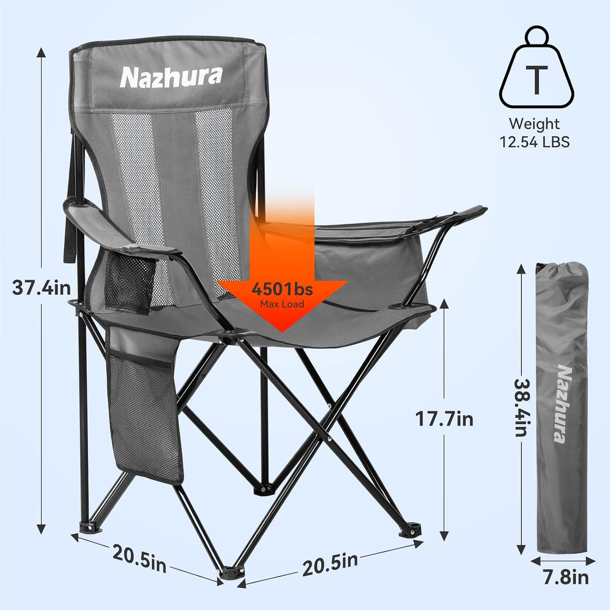 Nazhura 4 Pack Outdoor Camping Chairs Folding/Foldable/Portable with Cooler Pouch, Mesh Backrest and Cup Holder Pocket (Grey, Metal, 4 Pack)