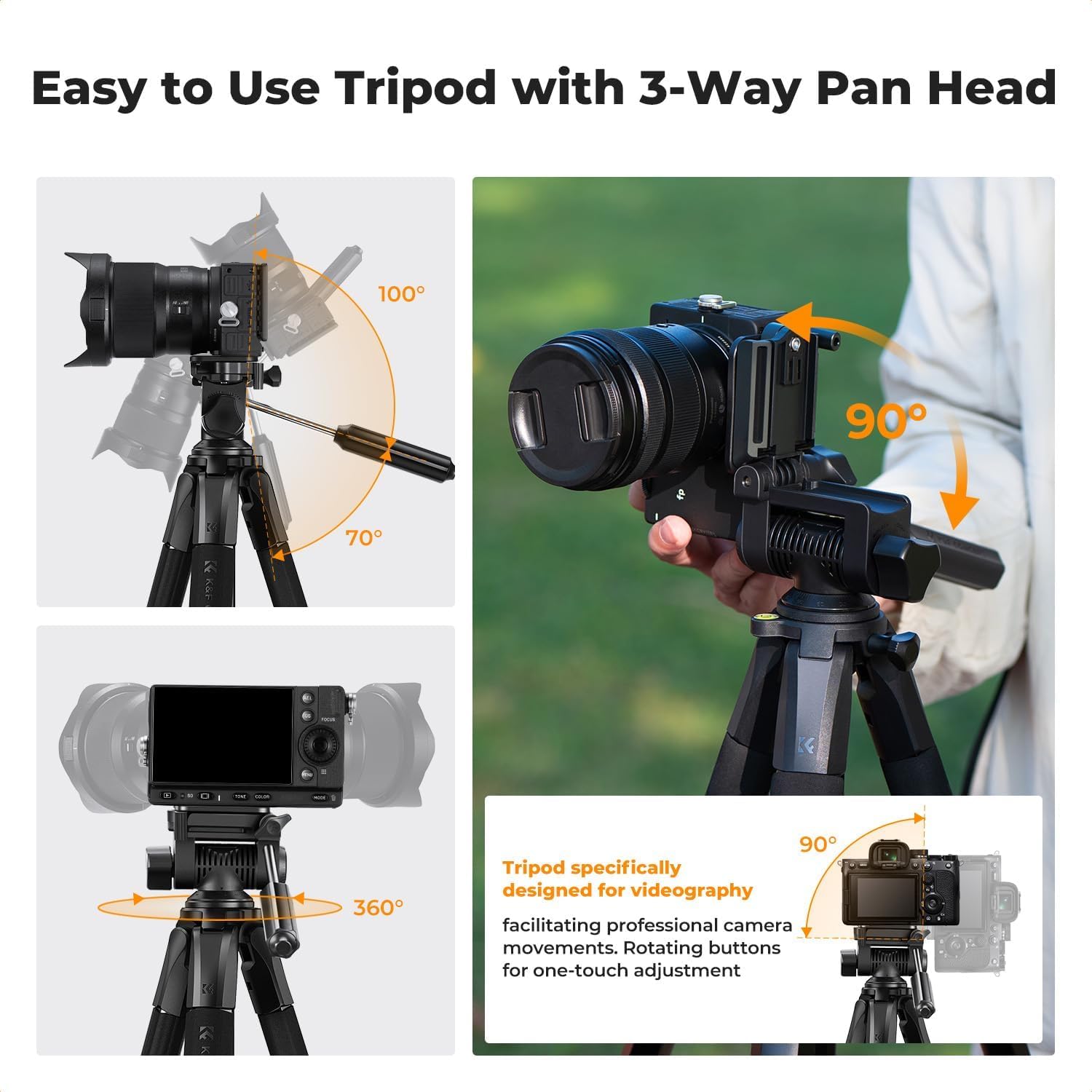 K&F CONCEPT 75" Aluminum Camera Tripod, Lightweight and Compact for Travel