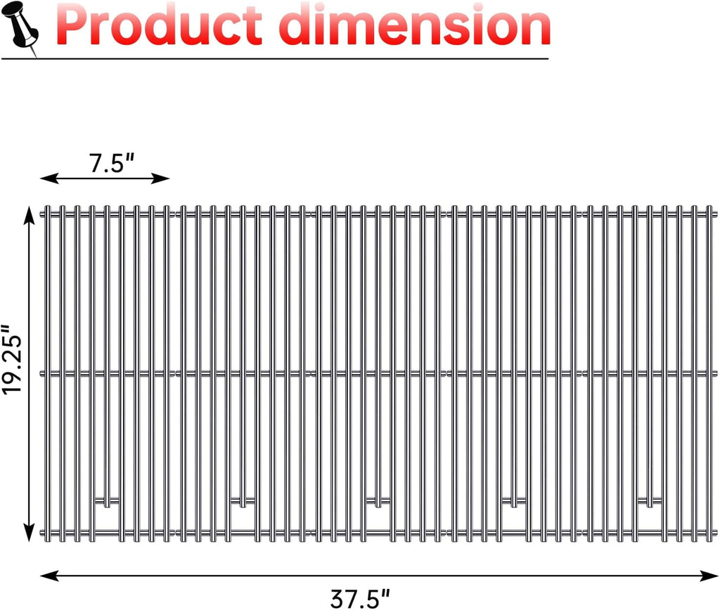 9MM 16517 Grill Grates Replacement for Bull Grill Replacement Parts, BBQ Bull Brahma 5 Burner 57568, 57569, 57568CE, 19” Lion Premium 40” 4 Burner L90000, 90000, 65073 Stainless Steel Grids
