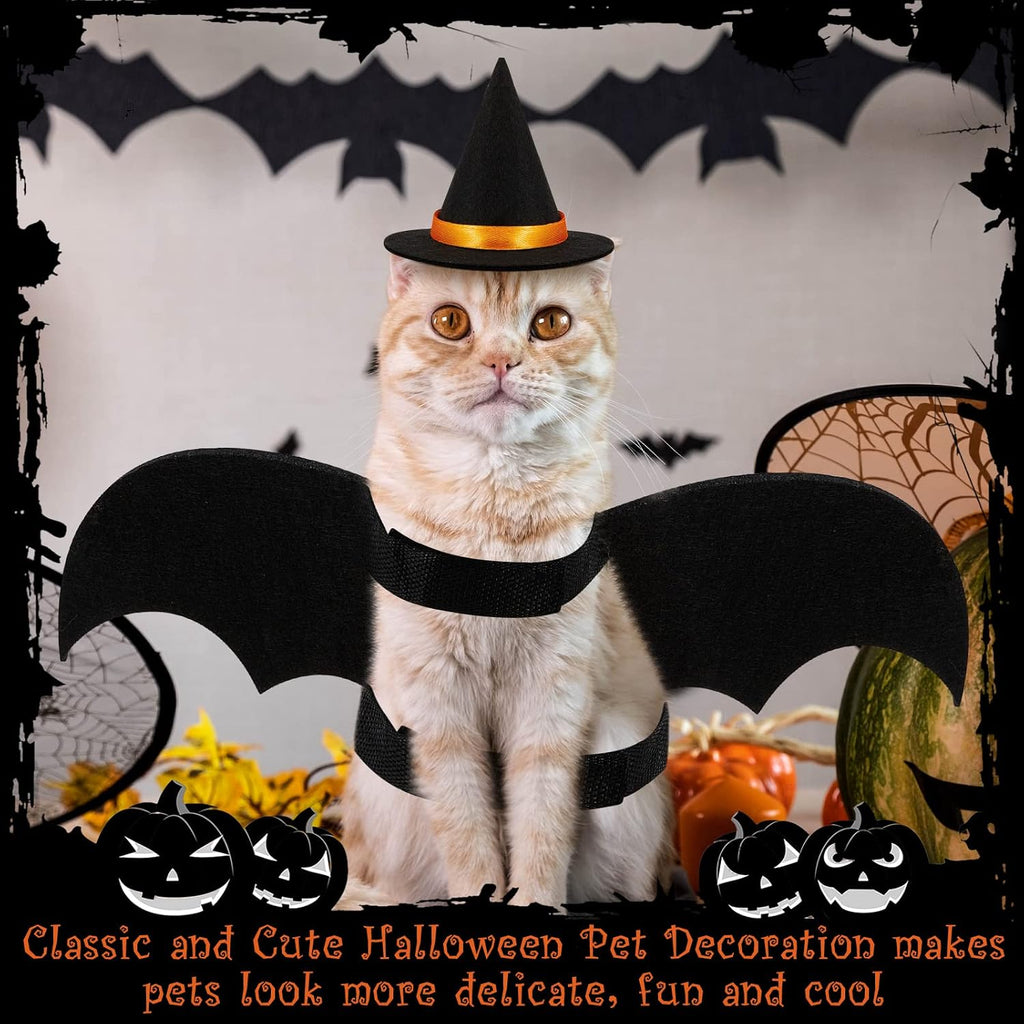 Halloween 2 Sets Pet Costume Bat Wings Harness Leash Bat Wing Witch Hats Pulling Rope for Small Animals Guinea Pig Rabbits Puppies and Small Cats