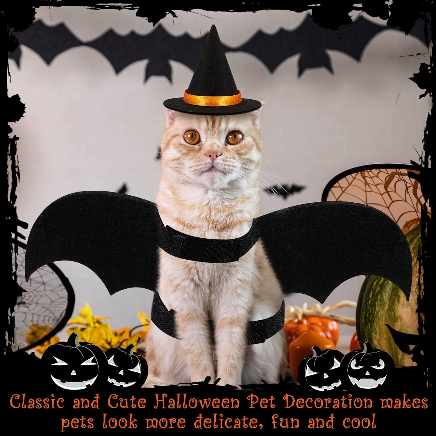 Halloween 2 Sets Pet Costume Bat Wings Harness Leash Bat Wing Witch Hats Pulling Rope for Small Animals Guinea Pig Rabbits Puppies and Small Cats